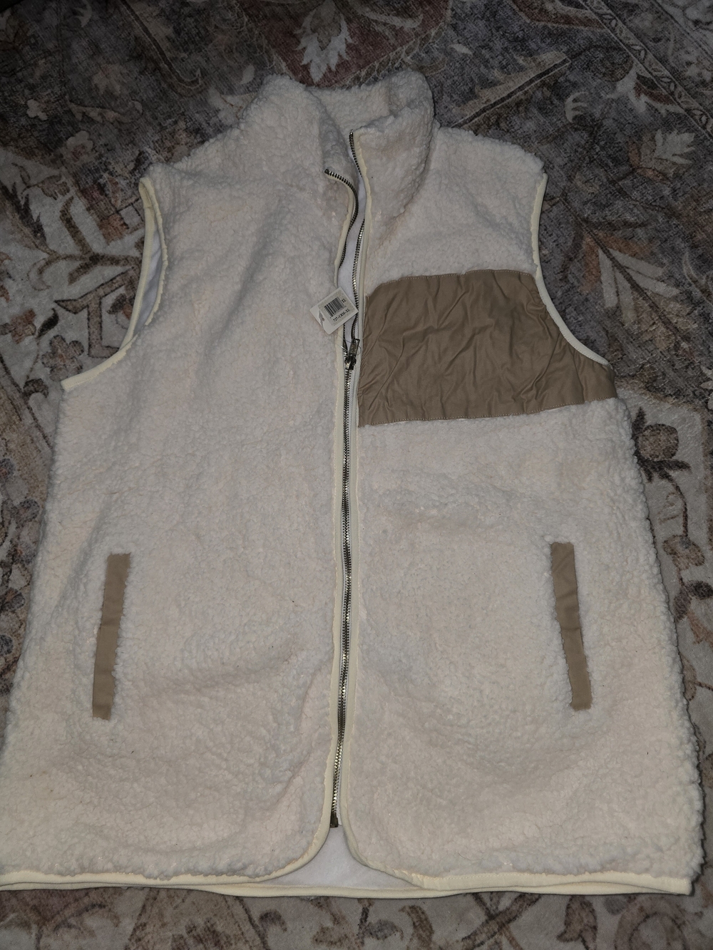 Cream Sherpa Vest with Tan Patch For Monogramming